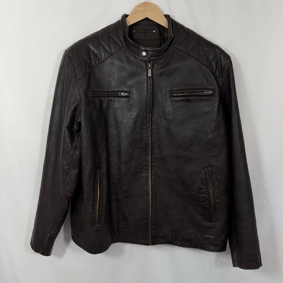 Vintage Wilsons M. Julian Brown‎ Leather Moto Jacket XL Quilted Shoulders Elbow
